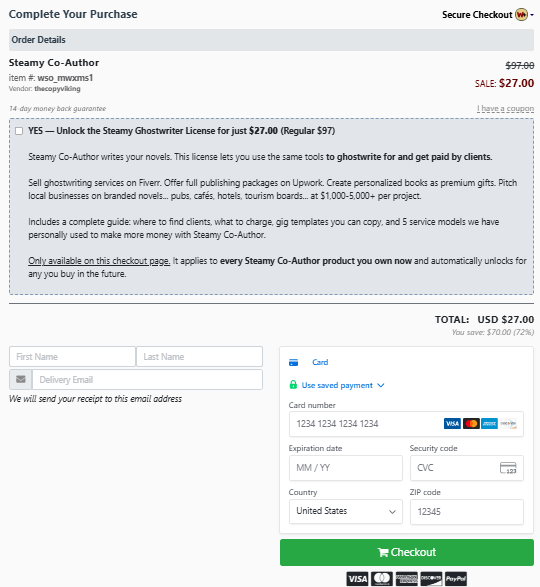 Steamy-Co-Author-checkout-page